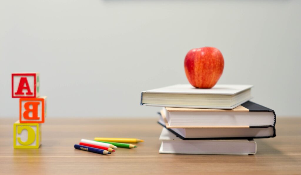 A red apple on a stack of books with ABC blocks 

Photo by Element5 Digital on Unsplash 